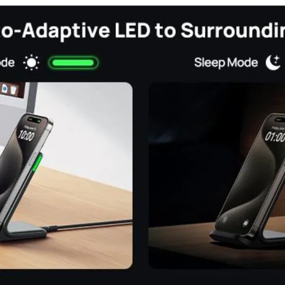 INIU Wireless Charger, 15W Fast Qi-Certified Wireless Charging Stand - Picture 4 of 10